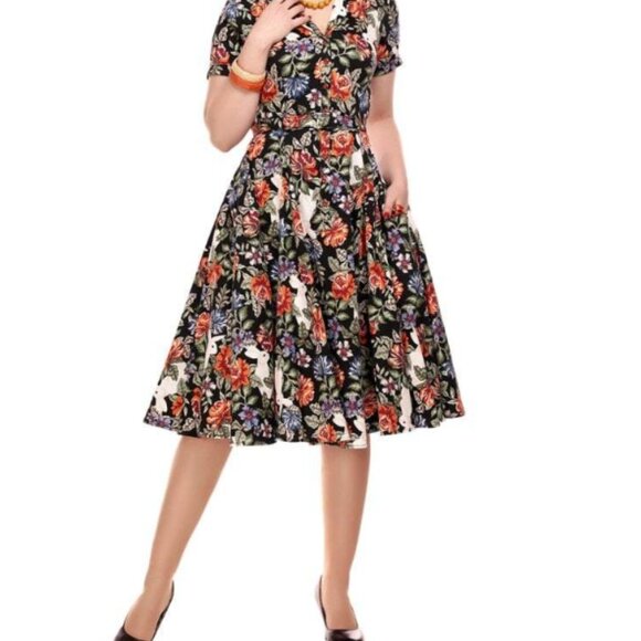 NWT - Collectif Vintage Caterina Forest Floral Swing Dress with pockets,… - Picture 4 of 7